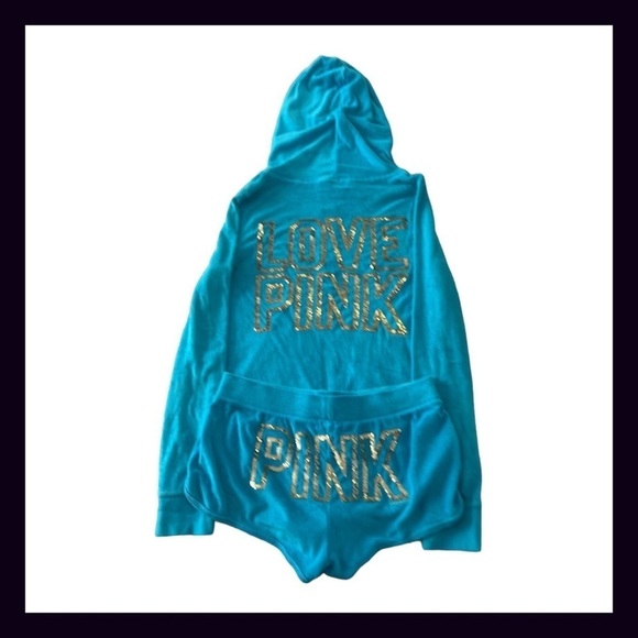 Vintage PINK Turquoise Terry Gold Bling Sequin Matching Set Size Small - Picture 12 of 12